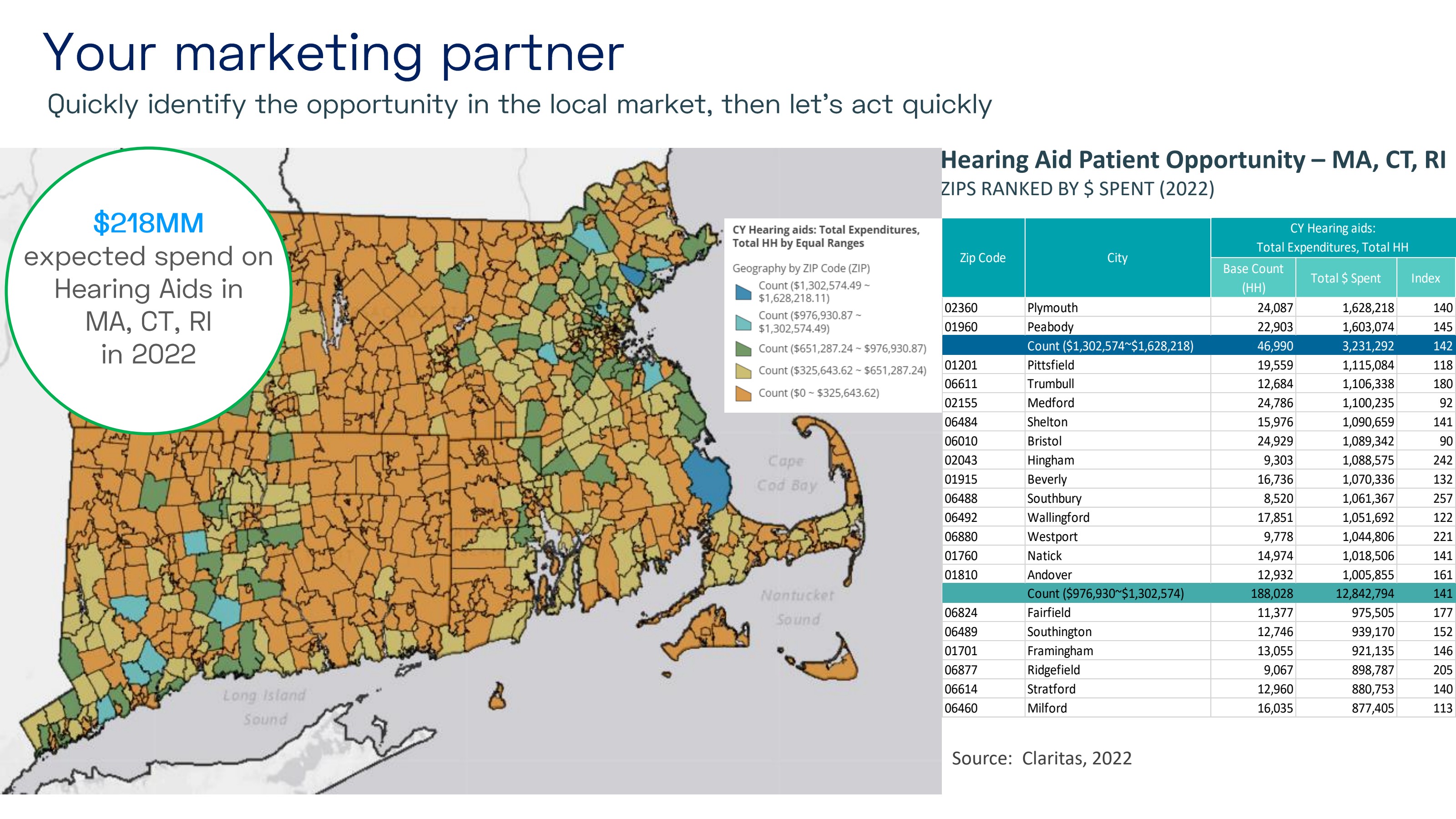 Hearing aid patient opportunity by ZIP — MA, CT, RI